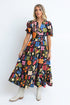 Retro Floral Printed Split Neck Maxi Dress